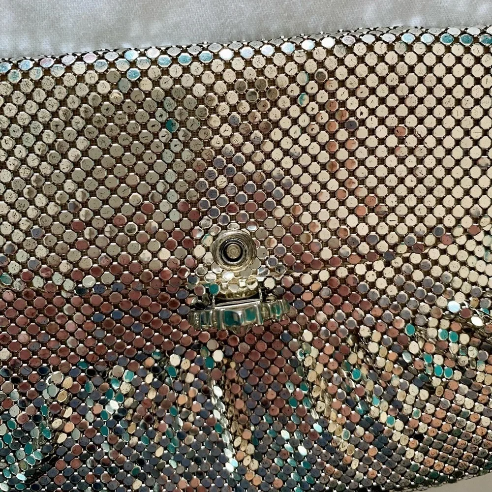 Whiting & Davis Co. Vintage Silver Mesh Evening Bag Clutch Rhinestone Closure